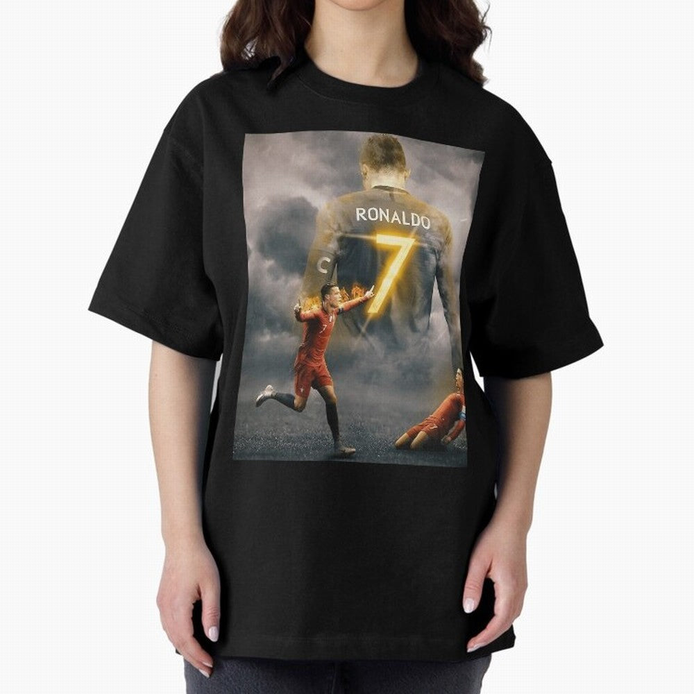 Aesthetic Ronaldo Poster Oversized T-Shirt Celebrate the Magic of FIFA World Cup 2026 Group Stage Centered on Haaland and Mbappe, Argentina and Brazil Energy, Global Supporter Spirit, Legendary Goals, National Colors and Tournament Celebration;