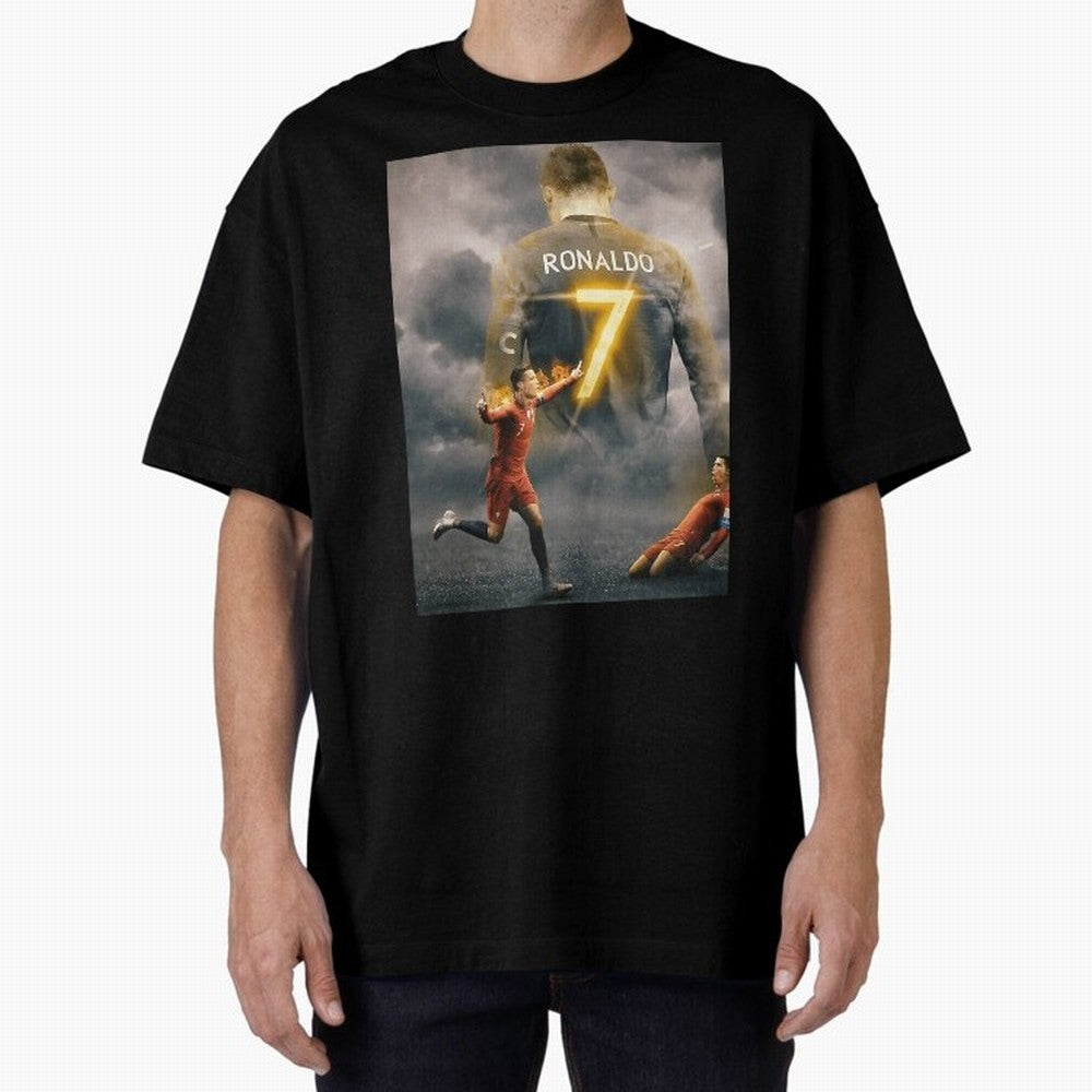 Aesthetic Ronaldo Poster Oversized T-Shirt Celebrate the Magic of FIFA World Cup 2026 Group Stage Centered on Haaland and Mbappe, Argentina and Brazil Energy, Global Supporter Spirit, Legendary Goals, National Colors and Tournament Celebration;