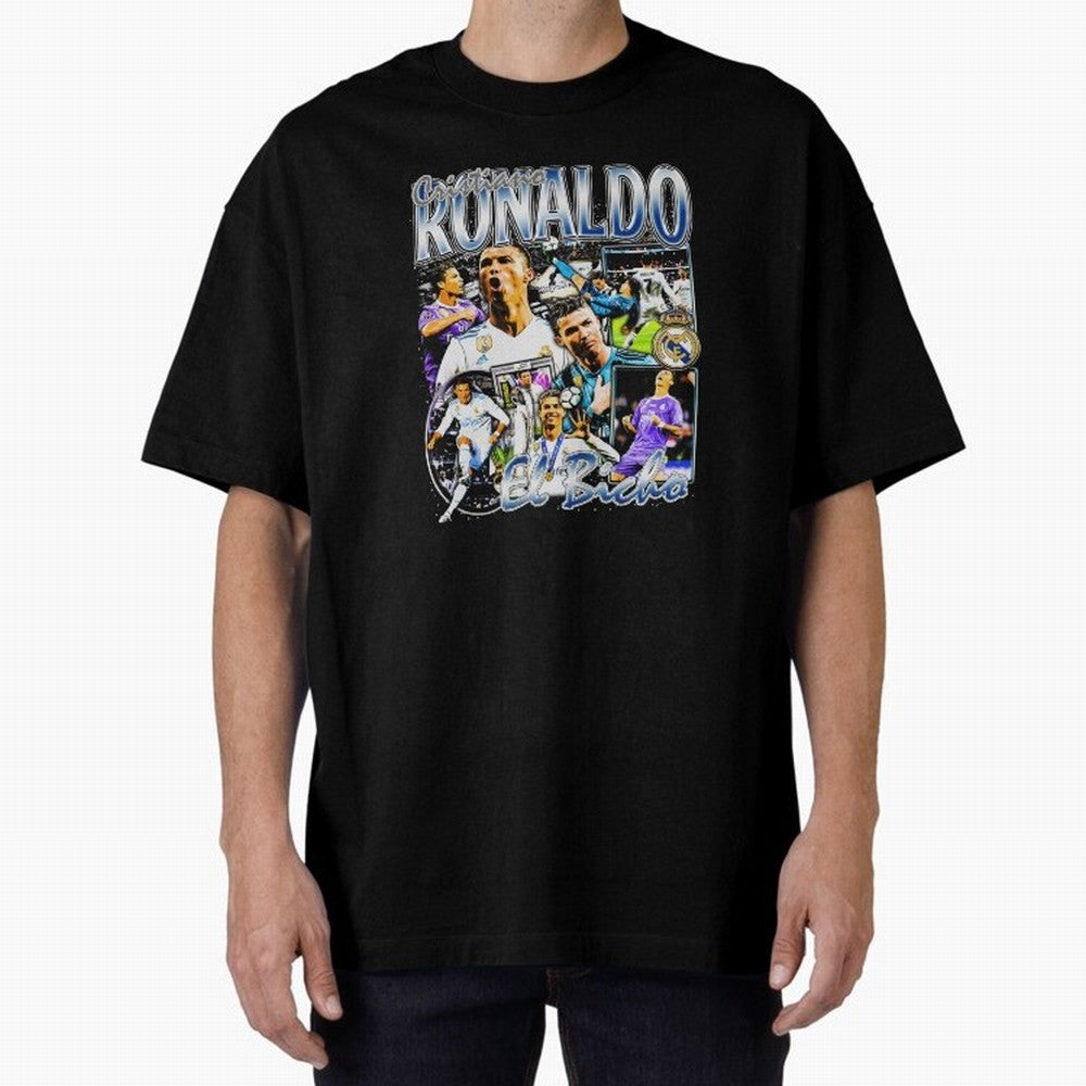 Cristiano Ronaldo El Bicho Oversized T-Shirt Celebrate Soccer Greatness during FIFA World Cup 2026 Group Stage Spirit, Built around Brazil, Portugal and Argentina, Messi, CR7 and Mbappe, Football History, Final Match Energy, Crowd Noise and Once in