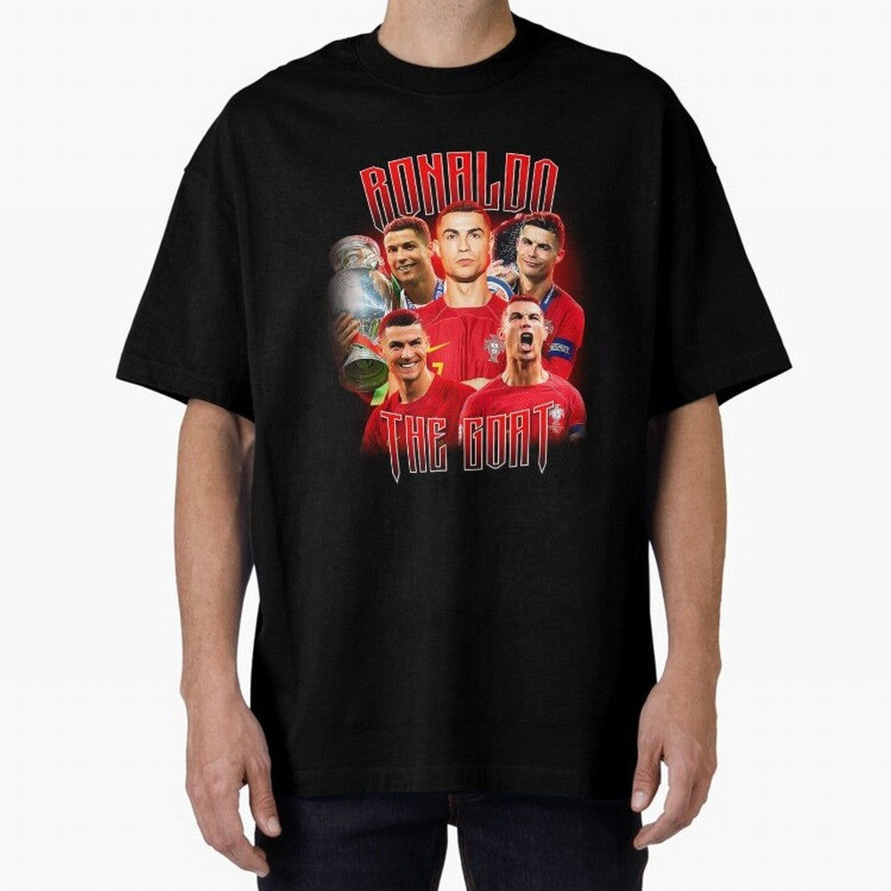 Cristiano Ronaldo The Goat Bootleg Oversized T-Shirt Remember Iconic Moments from Global Football Passion for FIFA World Cup 2026 USA Canada Mexico, Celebrating Mbappe and Neymar, Portugal, Football Festival Excitement, Trophy Ambitions, Country