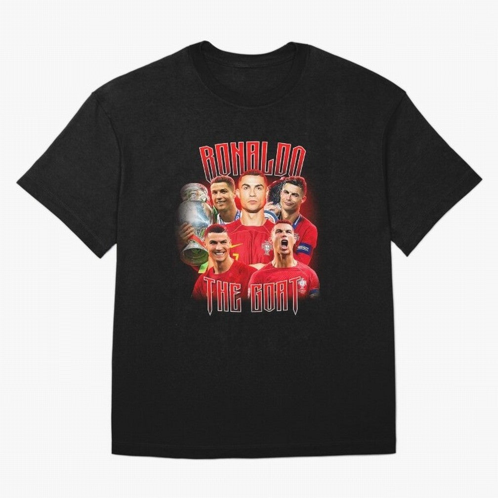 Cristiano Ronaldo The Goat Bootleg Oversized T-Shirt Remember Iconic Moments from Global Football Passion for FIFA World Cup 2026 USA Canada Mexico, Celebrating Mbappe and Neymar, Portugal, Football Festival Excitement, Trophy Ambitions, Country
