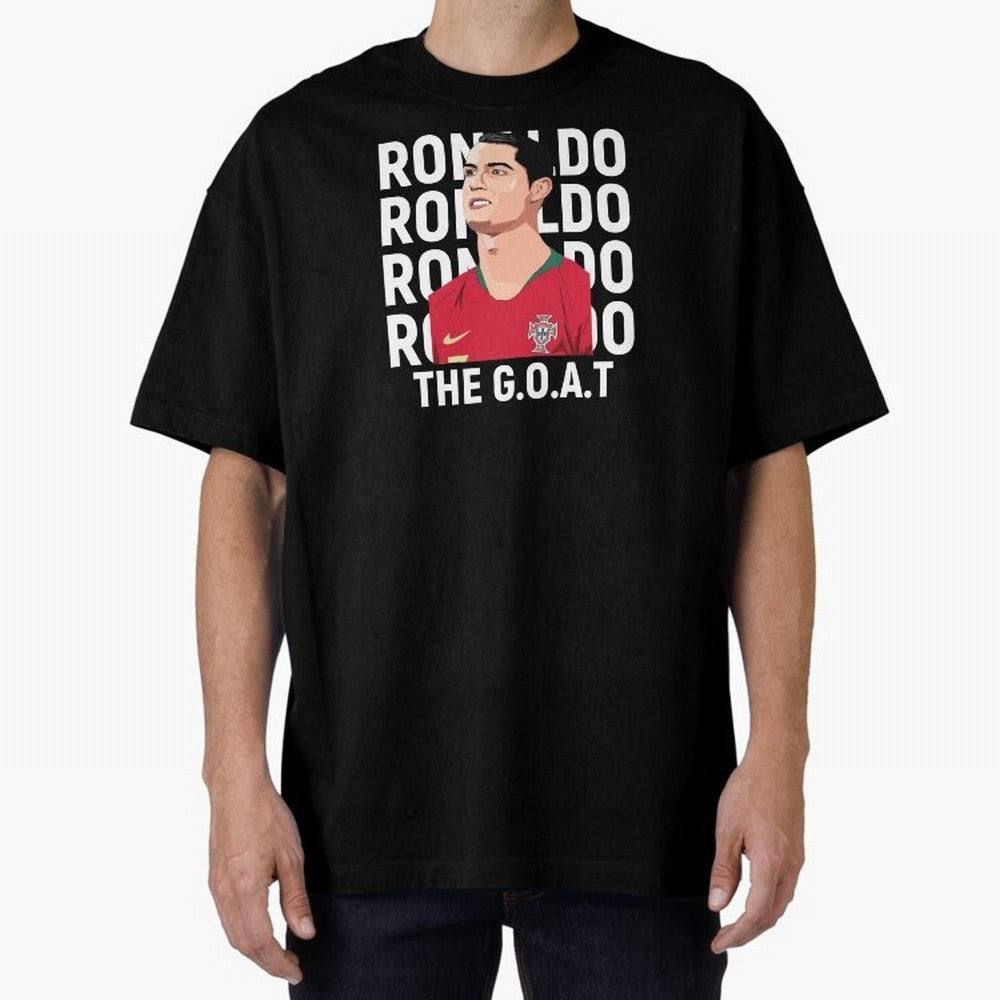 Ronaldo The Goat Oversized T-Shirt Represent Football Lovers during Global Football Passion for FIFA World Cup 2026 Group Stage, Centered on Haaland and Mbappe, Argentina and Brazil, Classic Soccer Heritage, Championship Pressure, Fan Loyalty and