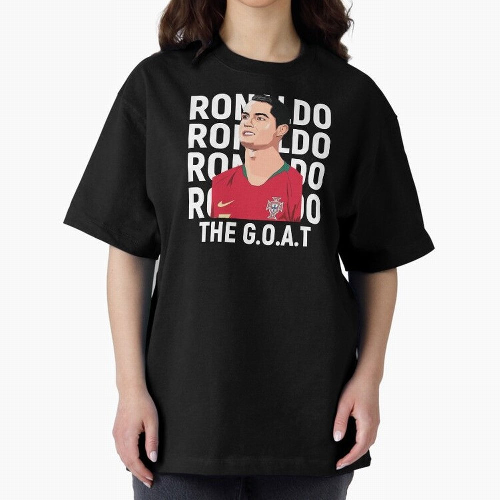 Ronaldo The Goat Oversized T-Shirt Represent Football Lovers during Global Football Passion for FIFA World Cup 2026 Group Stage, Centered on Haaland and Mbappe, Argentina and Brazil, Classic Soccer Heritage, Championship Pressure, Fan Loyalty and