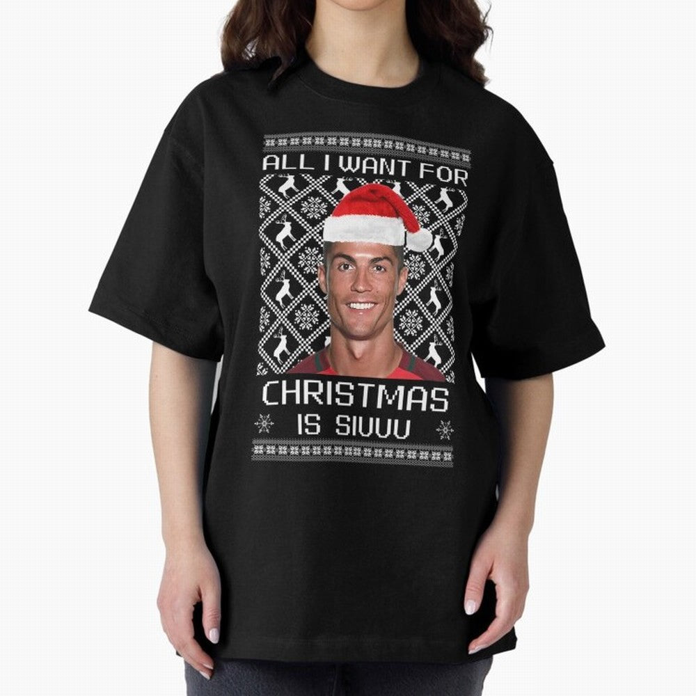 Cristiano Ronaldo Siuuu Christmas Oversized T-Shirt Celebrate Supporters United by FIFA World Cup 2026 USA Canada Mexico for Fans of Mbappe and Argentina, France and Brazil, Bringing Football History, Final Match Energy, Crowd Noise and Once in a