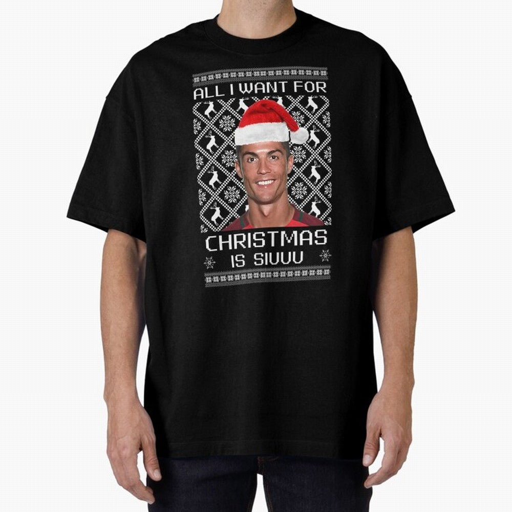 Cristiano Ronaldo Siuuu Christmas Oversized T-Shirt Celebrate Supporters United by FIFA World Cup 2026 USA Canada Mexico for Fans of Mbappe and Argentina, France and Brazil, Bringing Football History, Final Match Energy, Crowd Noise and Once in a