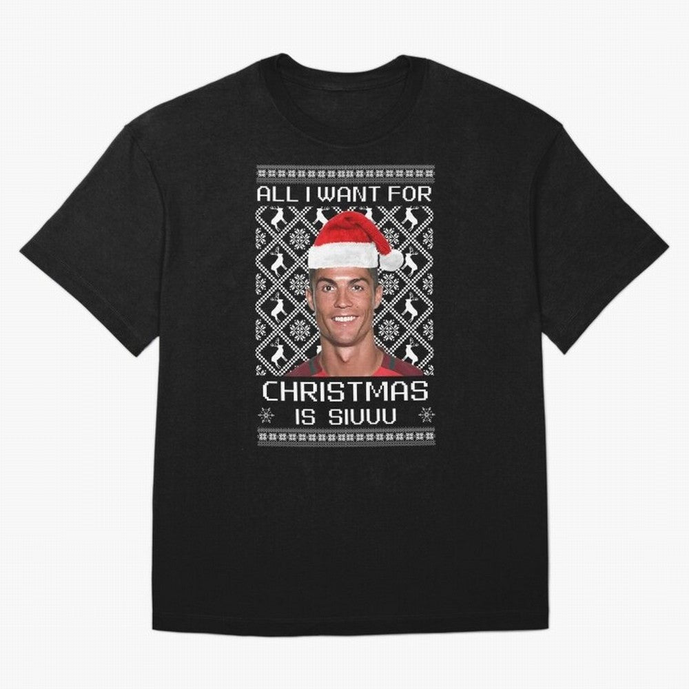 Cristiano Ronaldo Siuuu Christmas Oversized T-Shirt Celebrate Supporters United by FIFA World Cup 2026 USA Canada Mexico for Fans of Mbappe and Argentina, France and Brazil, Bringing Football History, Final Match Energy, Crowd Noise and Once in a