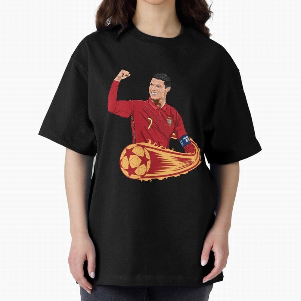 Cristiano Ronaldo drawing Oversized T-Shirt Support Iconic Players in Match Day Hype around FIFA World Cup 2026, Neymar, Argentina, Worldwide Fan Energy, Dramatic Goals, Stadium Lights and Championship Celebrations; Ideal for Passionate Fans Who