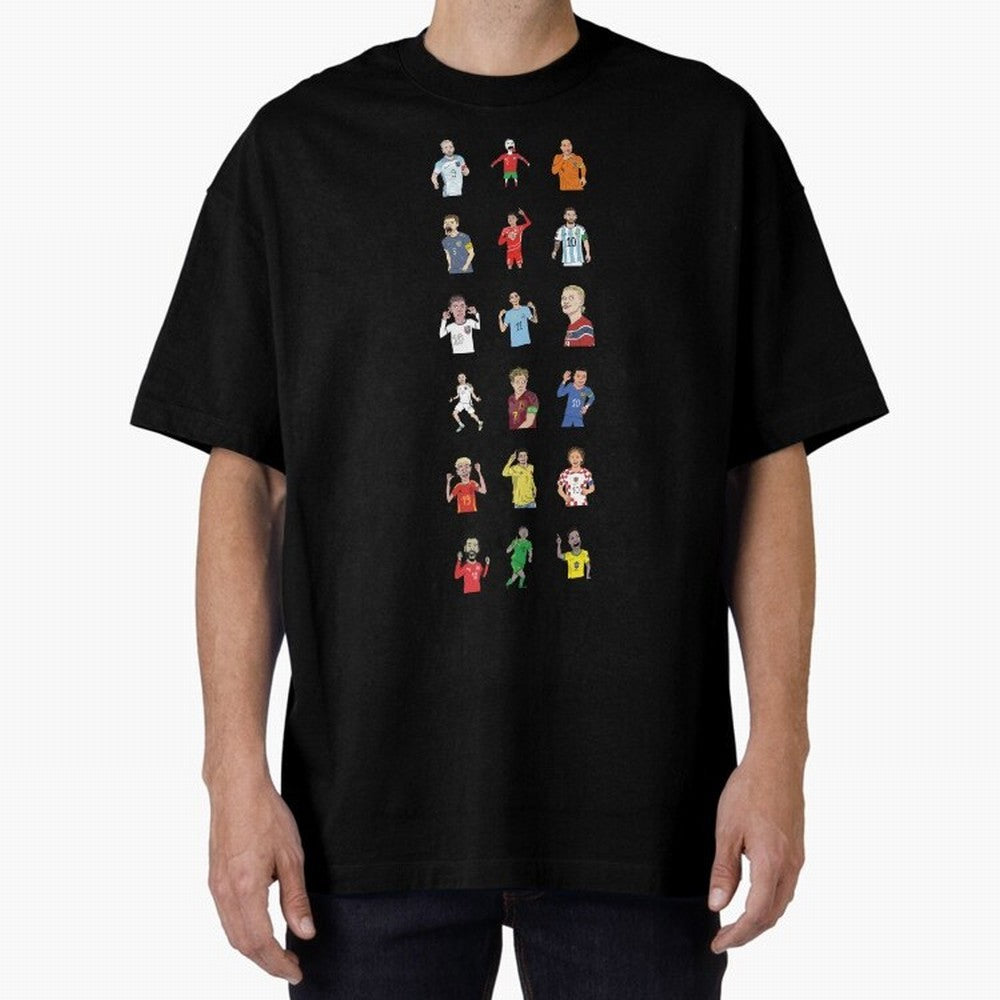 Badly Drawn Footballers Oversized T-Shirt Celebrate Match Day Hype around FIFA World Cup 2026, Messi and Cristiano Ronaldo, England, France and Netherlands, Vintage Soccer Flavor, Modern Football Stars, National Flags and Final Night Emotion; Ideal