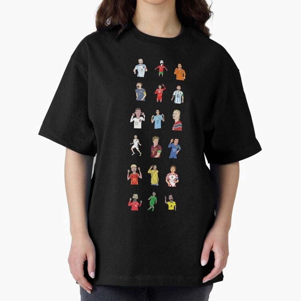 Badly Drawn Footballers Oversized T-Shirt Celebrate Match Day Hype around FIFA World Cup 2026, Messi and Cristiano Ronaldo, England, France and Netherlands, Vintage Soccer Flavor, Modern Football Stars, National Flags and Final Night Emotion; Ideal
