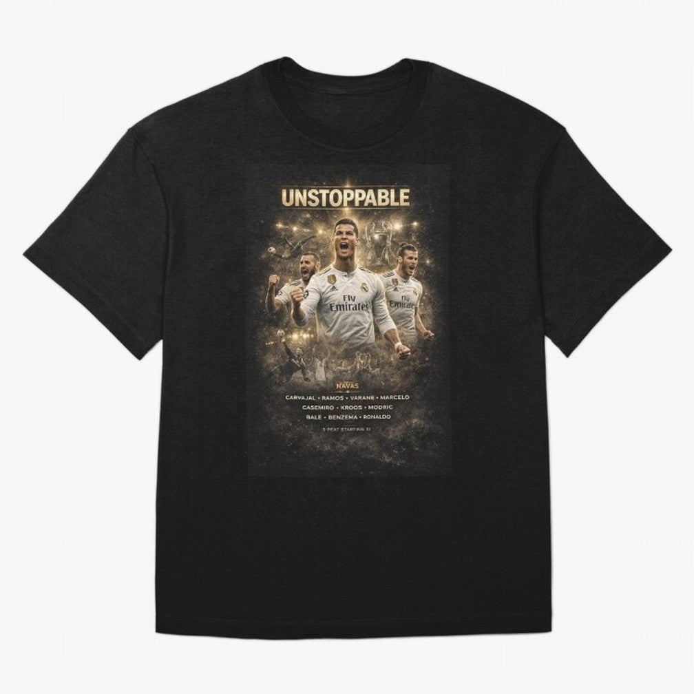 Unstoppable - Real Madrid Oversized T-Shirt Bring Trophy Dreams to the FIFA World Cup 2026 USA Canada Mexico Journey through Haaland and Mbappe Highlights, Portugal, Spain and Germany Pride, Tournament Hype, Historic Matchups, Family Viewing