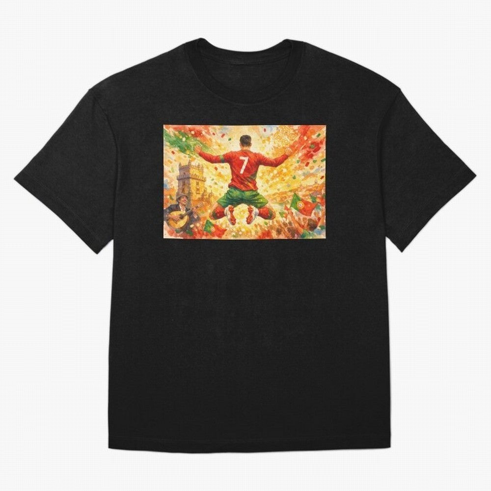 Soccer Player in Mid-Air Celebration Legend CR7 Oversized T-Shirt Back the Journey through FIFA World Cup 2026 USA Canada Mexico for Fans of Messi, CR7 and Mbappe and England, France and Netherlands, Bringing Soccer Culture, Superstar Moments,