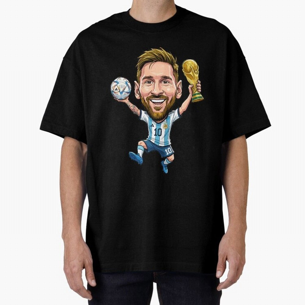 Messi Campion Caricatur Oversized T-Shirt Show Love for Legendary Goals in the FIFA World Cup 2026 Journey through Messi, CR7 and Mbappe Highlights, England and Germany Pride, Fan Favorite Moments, National Team Passion, Big Match Drama and Soccer