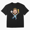 Messi Campion Caricatur Oversized T-Shirt Show Love for Legendary Goals in the FIFA World Cup 2026 Journey through Messi, CR7 and Mbappe Highlights, England and Germany Pride, Fan Favorite Moments, National Team Passion, Big Match Drama and Soccer