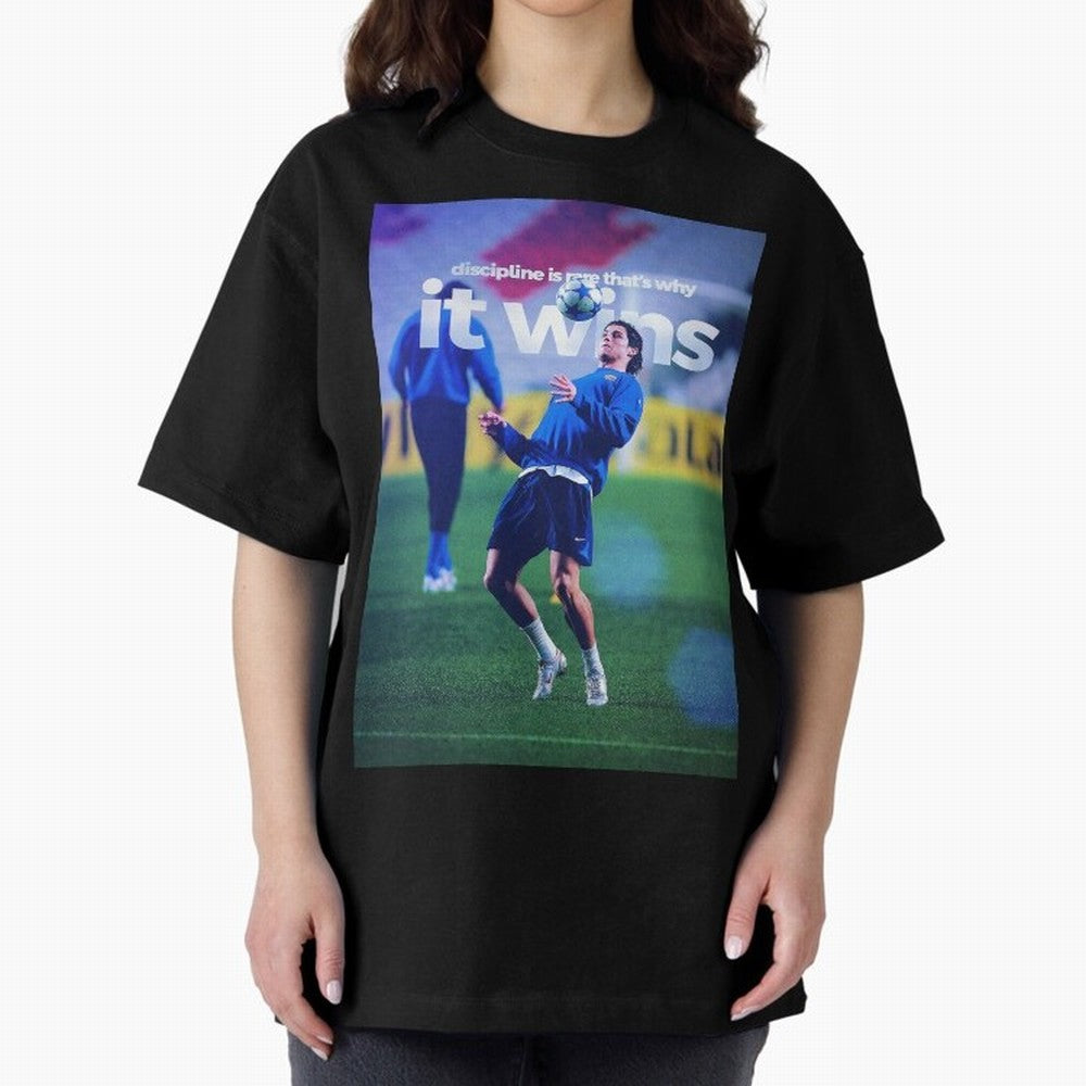 Cristiano Ronaldo - Discipline is rare that's why it wins Oversized T-Shirt Relive the Noise and Pride of Global Football Passion for FIFA World Cup 2026, Made for CR7, England and Germany, Match Day Excitement, Supporter Culture, Golden Goals and