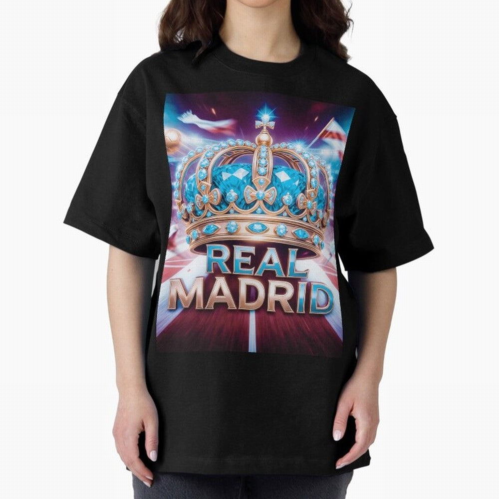 Real Madrid Oversized T-Shirt Spotlight Global Football Passion for FIFA World Cup 2026 Group Stage, with Messi, France, Supporter Pride, Iconic Celebrations, Legendary Names and Global Match Day Energy; Ideal for Passionate Fans Who Love Underdog