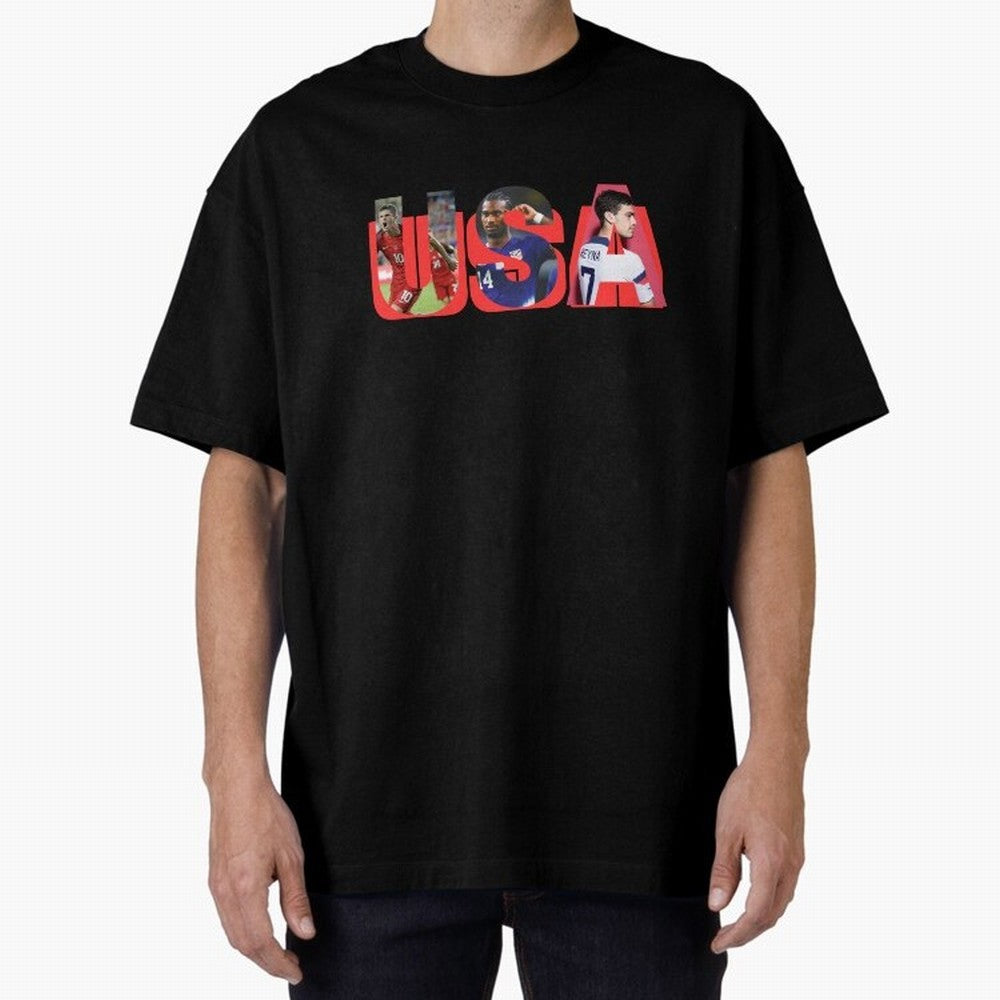 USA Soccer Cristian Pulisic, Haji Wright, Gio Reyna Oversized T-Shirt Turn Up for Global Football Passion for FIFA World Cup 2026 Group Stage, Made for Mbappe, Spain and Netherlands, Goal Celebration Energy, Supporter Heritage, Football Icons and