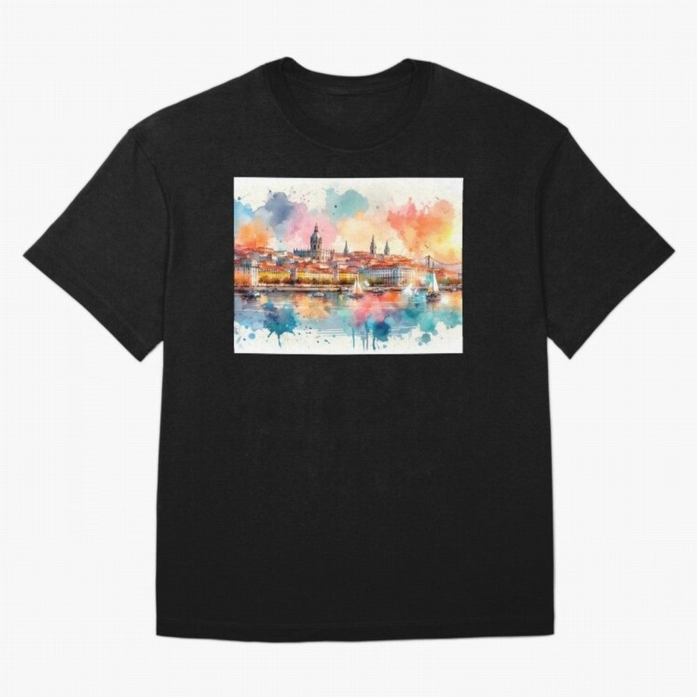 Lisbon cityscape with sailboats Oversized T-Shirt Show Fan Pride Across FIFA World Cup 2026 USA Canada Mexico Built around Cristiano Ronaldo, Spain Energy, Fan Favorite Moments, National Team Passion, Big Match Drama and Soccer History; Great for