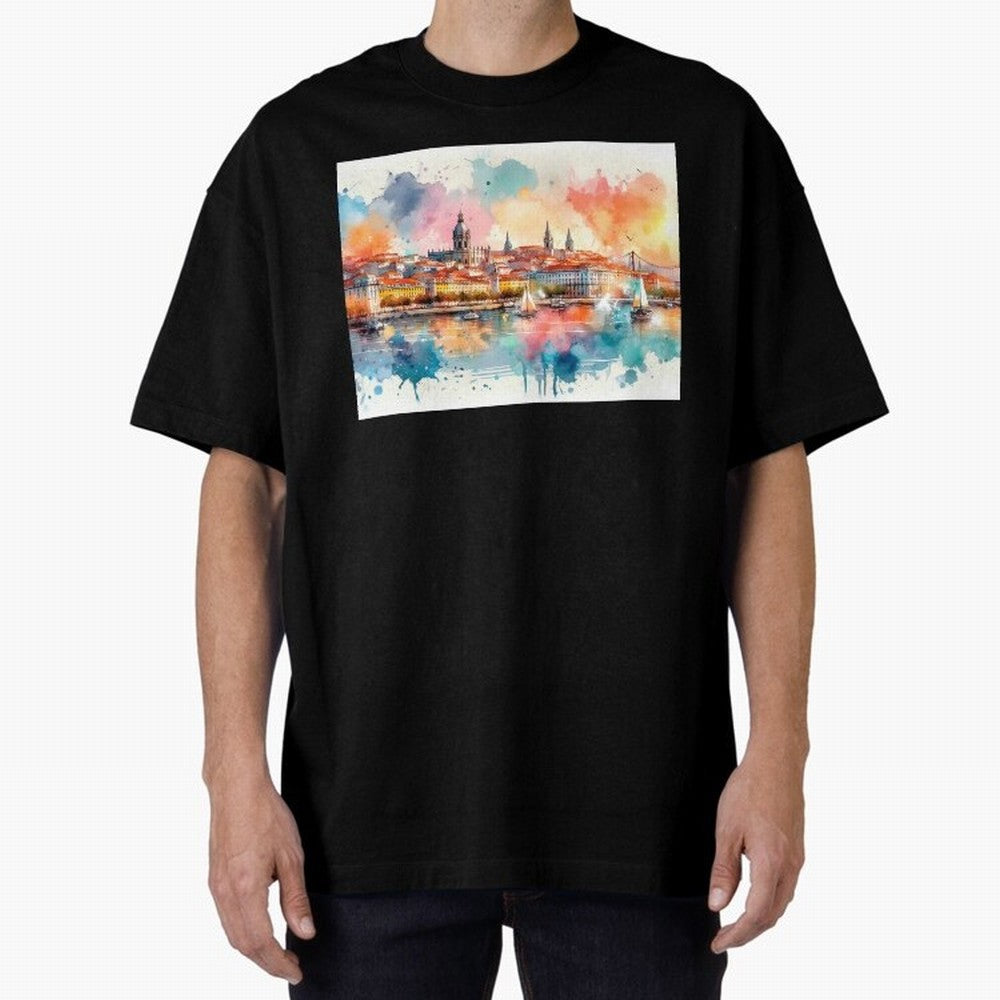 Lisbon cityscape with sailboats Oversized T-Shirt Show Fan Pride Across FIFA World Cup 2026 USA Canada Mexico Built around Cristiano Ronaldo, Spain Energy, Fan Favorite Moments, National Team Passion, Big Match Drama and Soccer History; Great for