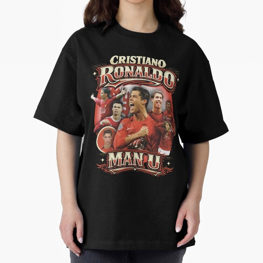 Cristiano Ronaldo Manchester United Oversized T-Shirt Bring Home FIFA World Cup 2026 Group Stage for Fans of Haaland and Argentina and Brazil, Bringing Sports Nostalgia, International Competition, Famous Players and Unforgettable Victories; Created