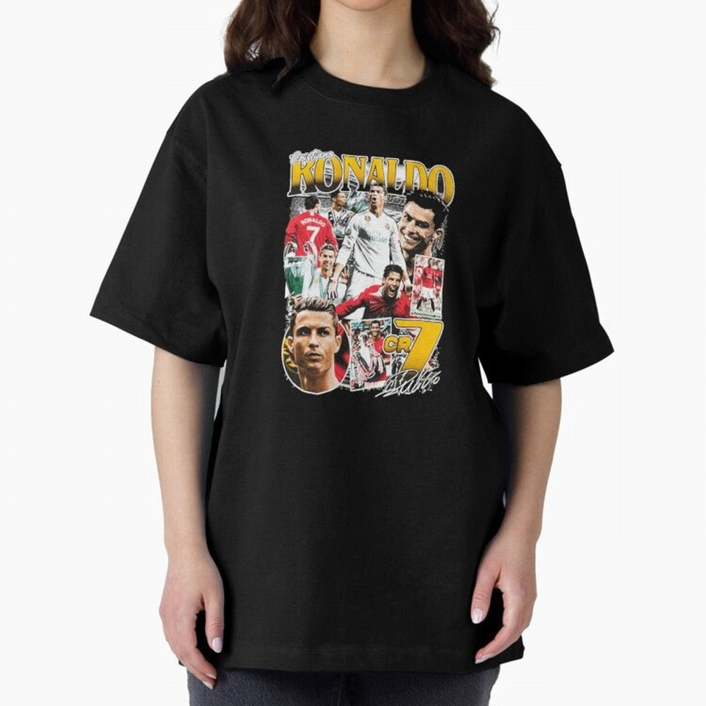 Cristiano Ronaldo Cr7 Collage Oversized T-Shirt Represent Football Lovers during FIFA World Cup 2026 Group Stage Featuring Cristiano Ronaldo, Argentina, France and Brazil Energy, Football History, Final Match Energy, Crowd Noise and Once in a
