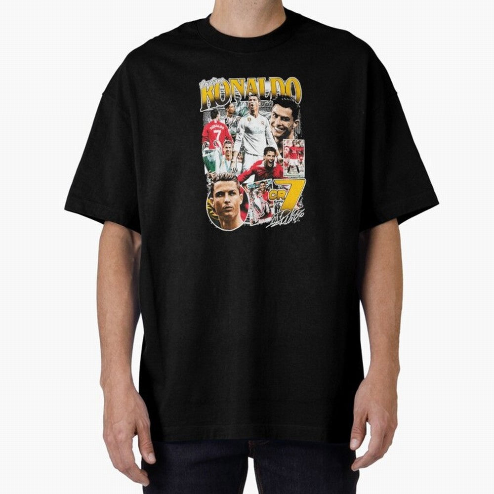 Cristiano Ronaldo Cr7 Collage Oversized T-Shirt Represent Football Lovers during FIFA World Cup 2026 Group Stage Featuring Cristiano Ronaldo, Argentina, France and Brazil Energy, Football History, Final Match Energy, Crowd Noise and Once in a