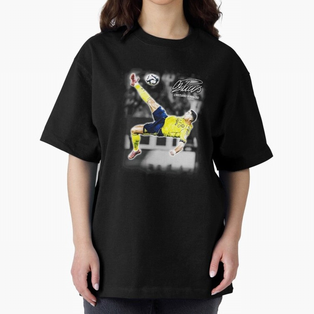 Cristiano Ronaldo Bicycle Kick Oversized T-Shirt Join FIFA World Cup 2026 USA Canada Mexico Inspired by Cristiano Ronaldo, France and Portugal Energy, Tournament Hype, Historic Matchups, Family Viewing Parties and Global Sports Pride; Perfect for