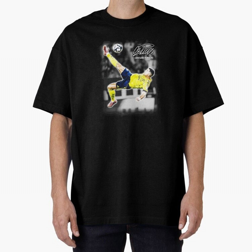 Cristiano Ronaldo Bicycle Kick Oversized T-Shirt Join FIFA World Cup 2026 USA Canada Mexico Inspired by Cristiano Ronaldo, France and Portugal Energy, Tournament Hype, Historic Matchups, Family Viewing Parties and Global Sports Pride; Perfect for