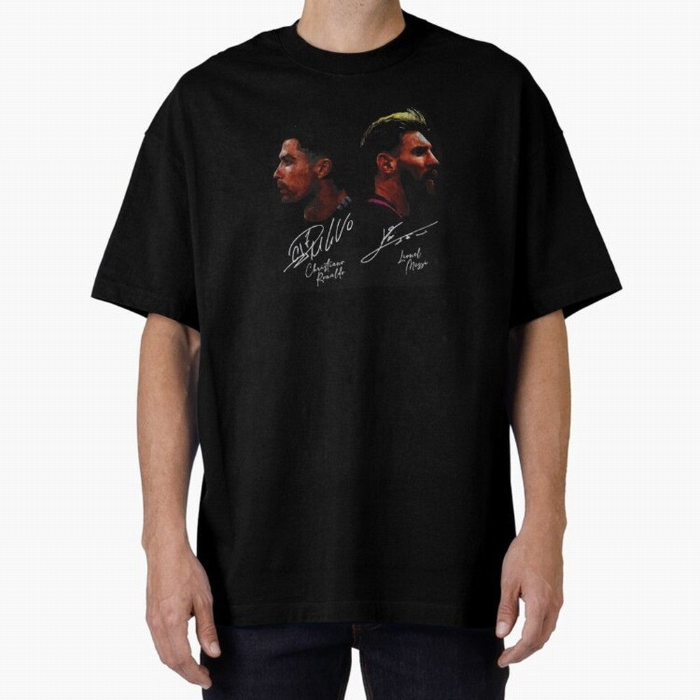 Cristiano Ronaldo & Lionel Messi Signature Oversized T-Shirt Feel International Energy from FIFA World Cup 2026 Spirit, Filled with Germany, Neymar, Fan Favorite Moments, National Team Passion, Big Match Drama and Soccer History; Perfect for