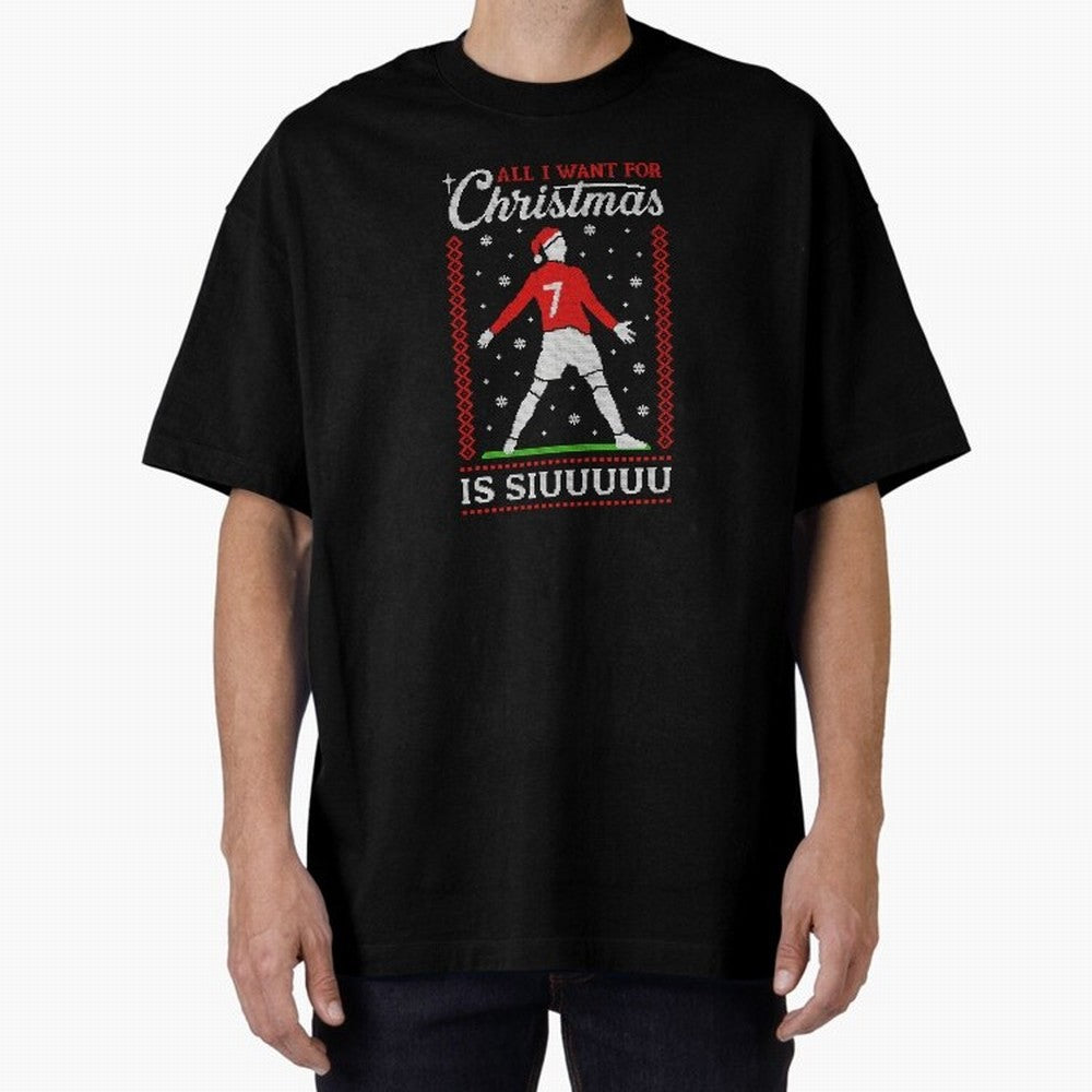 All I Want For Christmas Is Siuu Funny Christmas Festive Knitted Oversized T-Shirt Bring Bold Fan Energy to FIFA World Cup 2026 Group Stage Spirit, Centered on Argentina, France and Brazil, Messi and Cristiano Ronaldo, Vintage Soccer Flavor, Modern