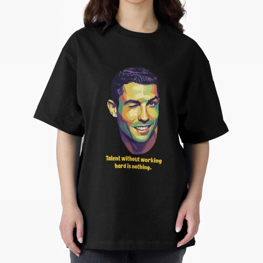 Cristiano Ronaldo Quotes Oversized T-Shirt Elevate Match Day Hype around FIFA World Cup 2026 Group Stage, Haaland, Argentina and Brazil, Stadium Memories, Football Loyalty, International Chants and Championship Tradition; Great for Watch Parties,