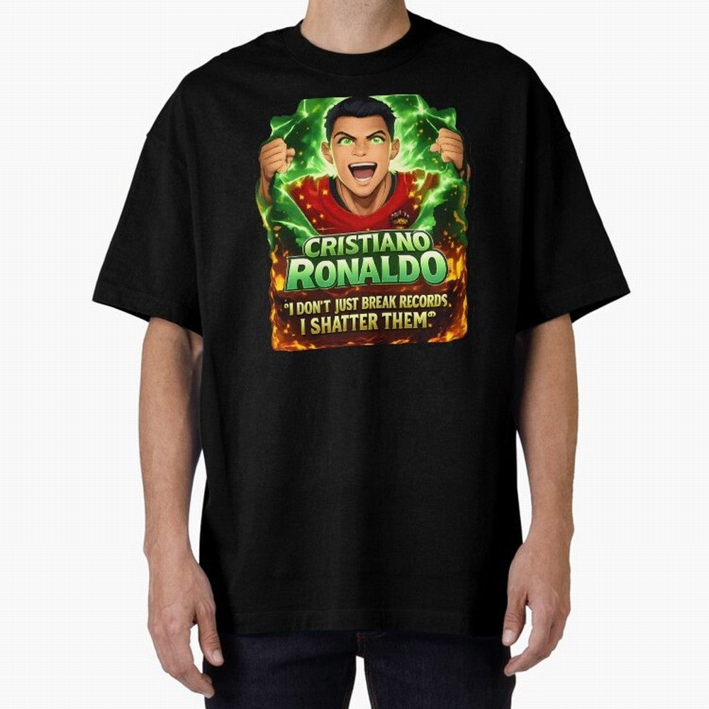 Cristiano Ronaldo Power Art Poster ¨C Legendary Football Motivation Design Oversized T-Shirt Support Your Favorite Stars during FIFA World Cup 2026 Group Stage Spirit, Connected to England, France and Netherlands, Haaland and Mbappe, Soccer