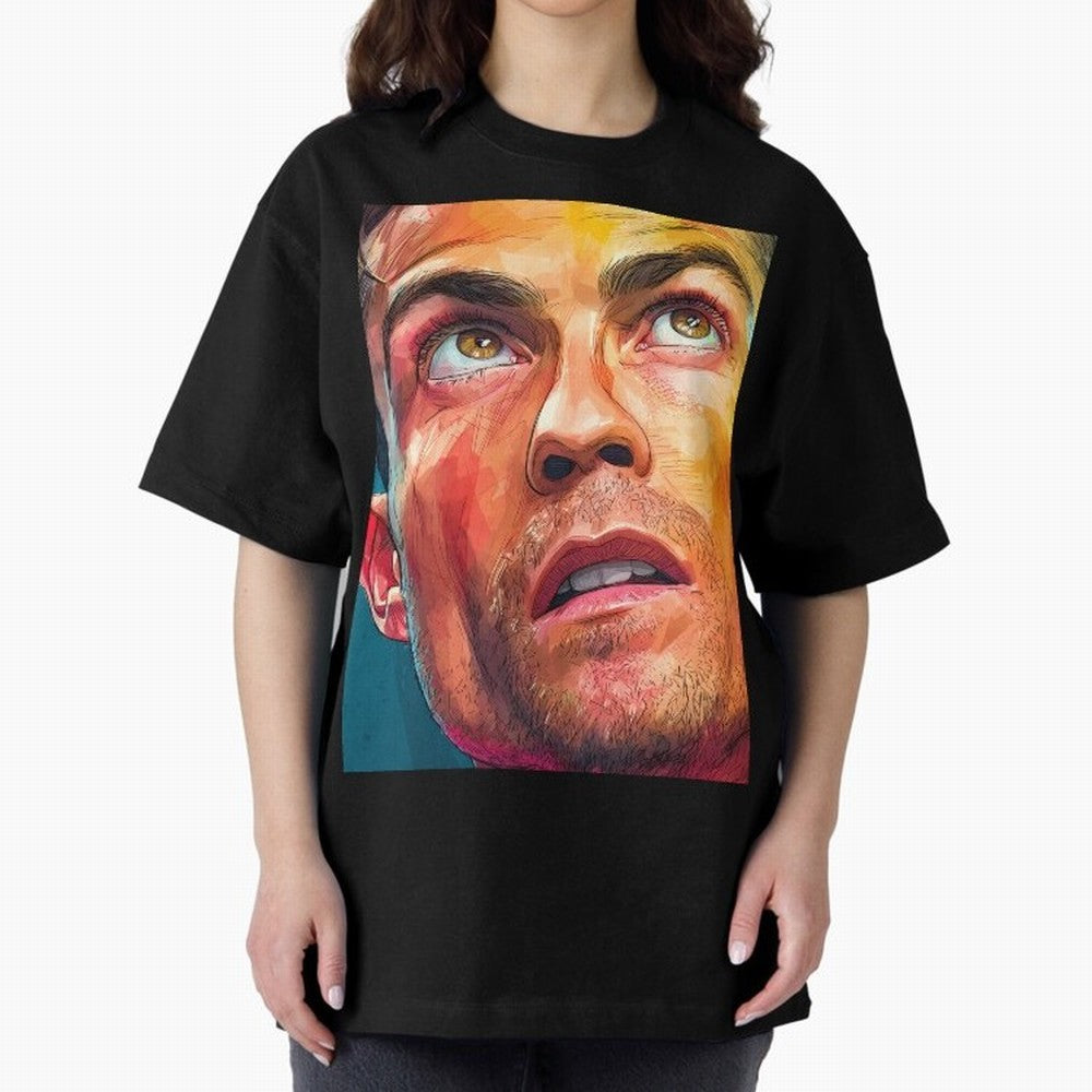 Cristiano Ronaldo Football Soccer Player Intense Color Portrait Oversized T-Shirt Honor Football Greatness during Global Football Passion for FIFA World Cup 2026 Group Stage, Capturing Mbappe, France and Portugal, Global Supporter Spirit, Legendary
