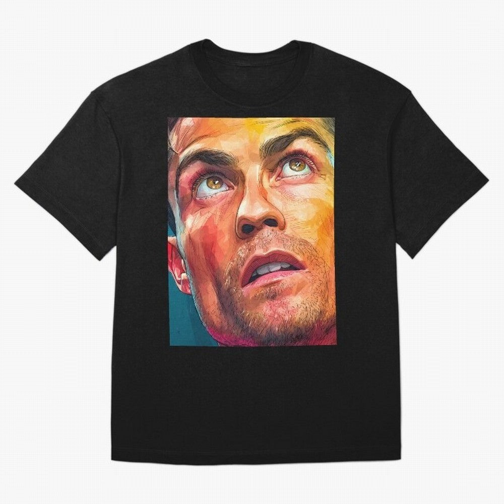 Cristiano Ronaldo Football Soccer Player Intense Color Portrait Oversized T-Shirt Honor Football Greatness during Global Football Passion for FIFA World Cup 2026 Group Stage, Capturing Mbappe, France and Portugal, Global Supporter Spirit, Legendary