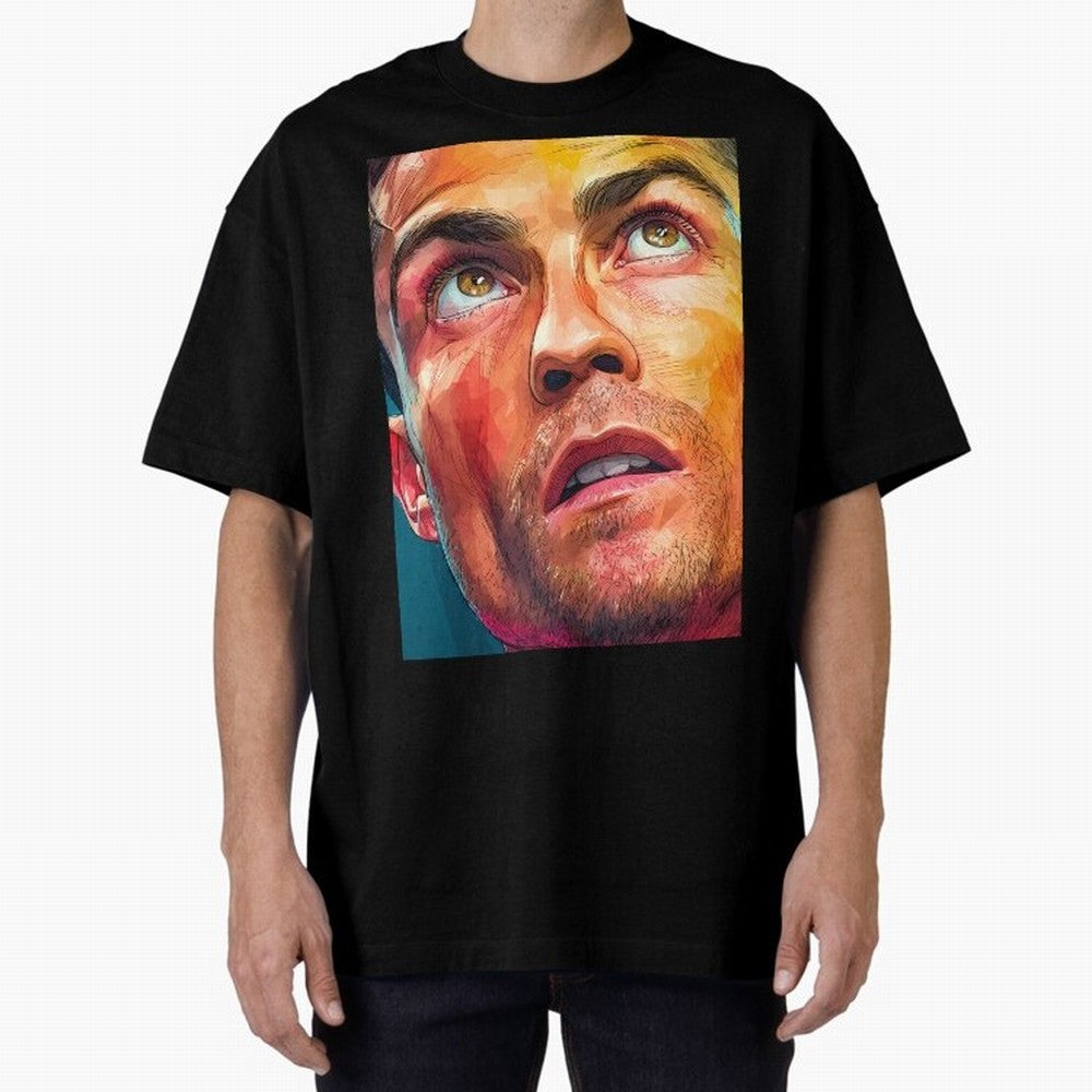 Cristiano Ronaldo Football Soccer Player Intense Color Portrait Oversized T-Shirt Honor Football Greatness during Global Football Passion for FIFA World Cup 2026 Group Stage, Capturing Mbappe, France and Portugal, Global Supporter Spirit, Legendary