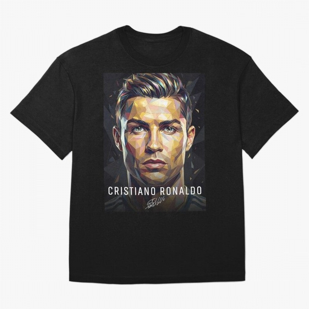 Cristiano Ronaldo Geometric Low Poly Soccer Legend Oversized T-Shirt Celebrate National Team Dreams in FIFA World Cup 2026 Group Stage Spirit, with Germany, Haaland, Global Supporter Spirit, Legendary Goals, National Colors and Tournament