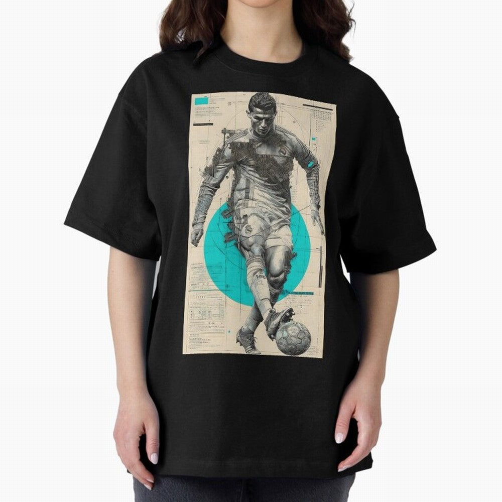 Futuristic Cristiano Ronaldo Illustration ¨C Cyber-Tech Football Art Oversized T-Shirt Bring Match Day Fire to FIFA World Cup 2026 Spirit, Inspired by England, Haaland, Football Festival Excitement, Trophy Ambitions, Country Rivalries and Star
