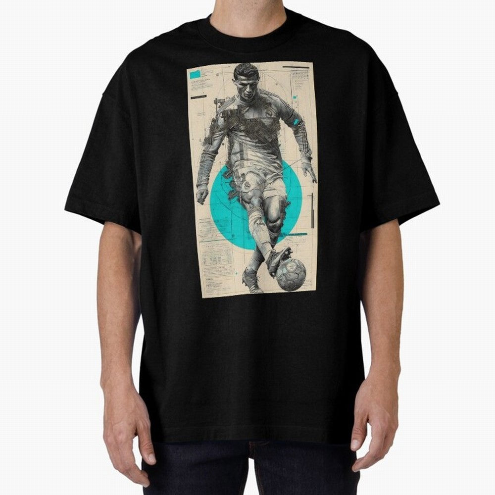 Futuristic Cristiano Ronaldo Illustration ¨C Cyber-Tech Football Art Oversized T-Shirt Bring Match Day Fire to FIFA World Cup 2026 Spirit, Inspired by England, Haaland, Football Festival Excitement, Trophy Ambitions, Country Rivalries and Star