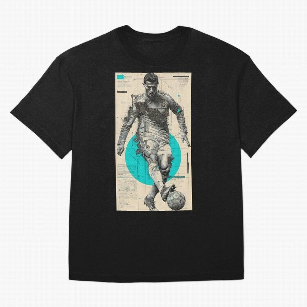 Futuristic Cristiano Ronaldo Illustration ¨C Cyber-Tech Football Art Oversized T-Shirt Bring Match Day Fire to FIFA World Cup 2026 Spirit, Inspired by England, Haaland, Football Festival Excitement, Trophy Ambitions, Country Rivalries and Star