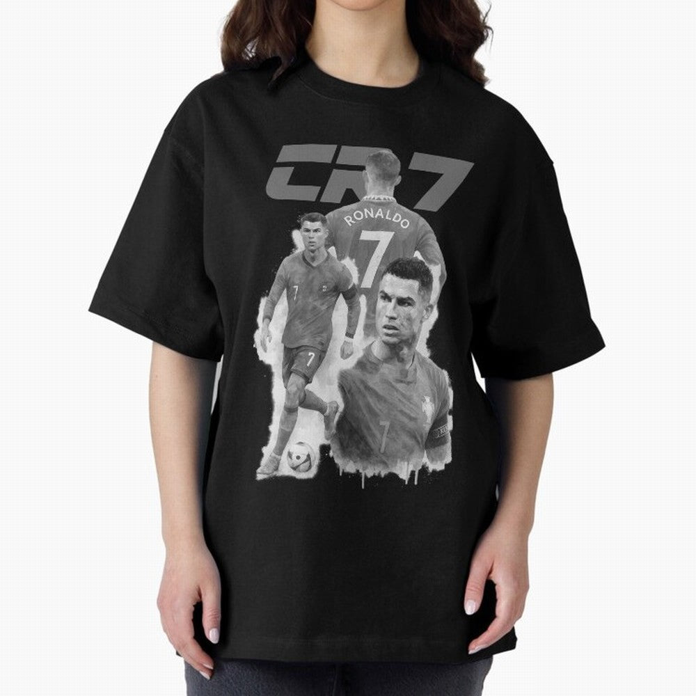 CR7 Cristiano Ronaldo illustration ink black white watercolour Oversized T-Shirt Relive FIFA World Cup 2026 USA Canada Mexico Spirit, Celebrating England, France and Netherlands, Neymar, Vintage Soccer Flavor, Modern Football Stars, National Flags