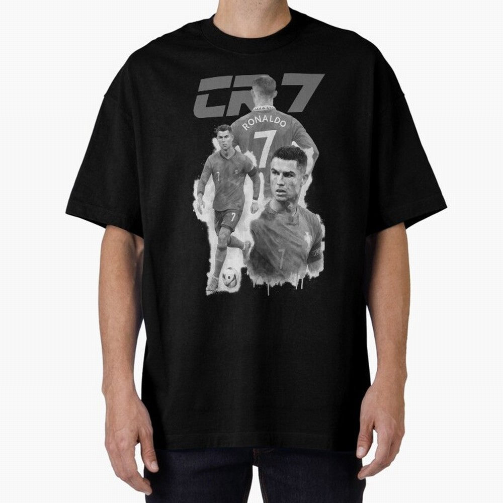 CR7 Cristiano Ronaldo illustration ink black white watercolour Oversized T-Shirt Relive FIFA World Cup 2026 USA Canada Mexico Spirit, Celebrating England, France and Netherlands, Neymar, Vintage Soccer Flavor, Modern Football Stars, National Flags
