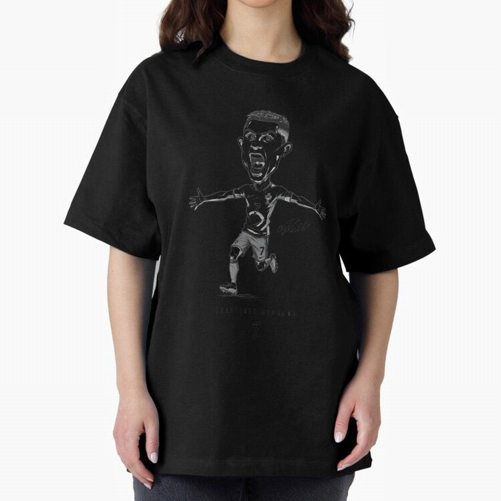Cristiano Ronaldo Caricature - Portugal CR7 Legend - Football Art Oversized T-Shirt Cheer for FIFA World Cup 2026 Group Stage Capturing Cristiano Ronaldo, Argentina, France and Brazil Energy, Worldwide Fan Energy, Dramatic Goals, Stadium Lights and