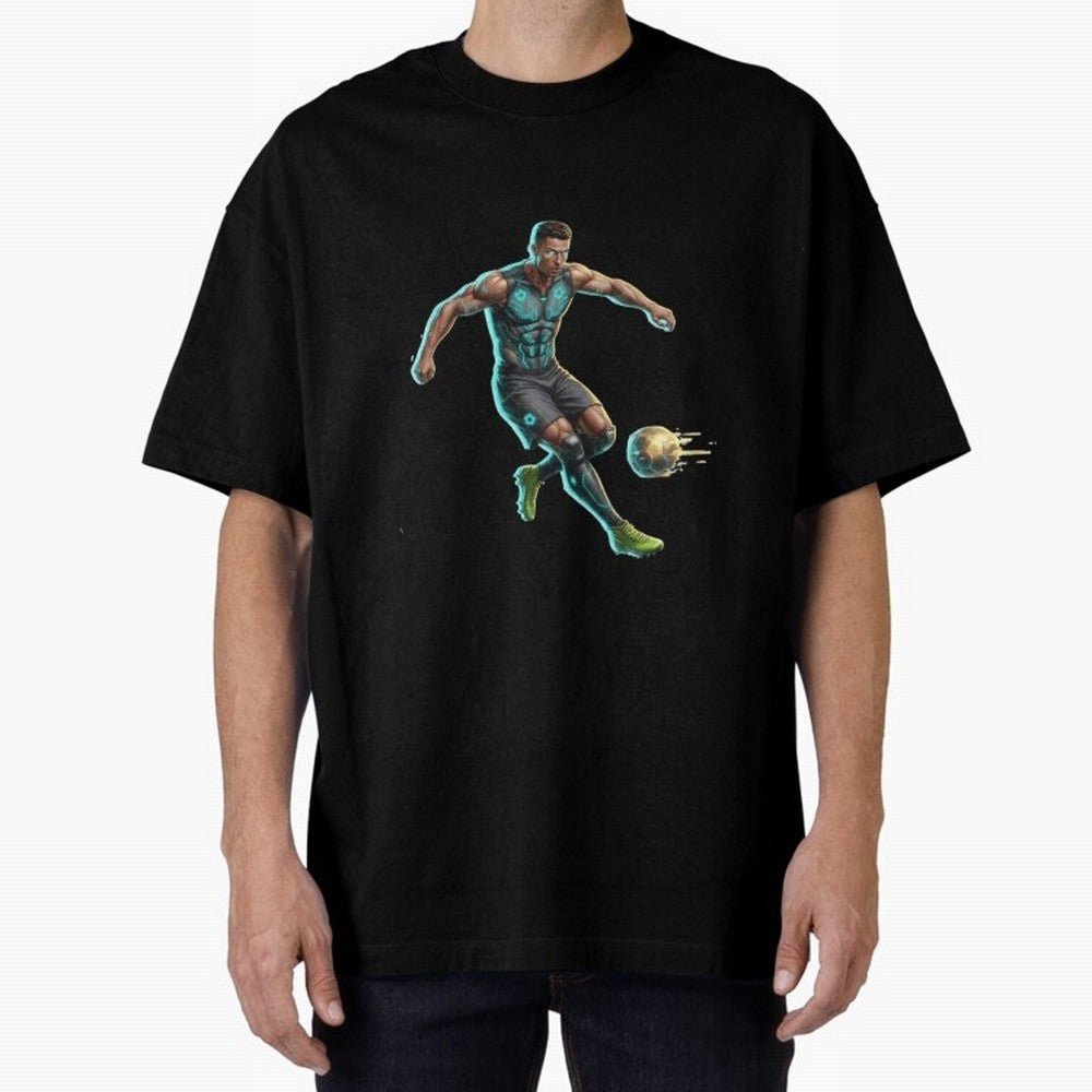 Cyberpunk Cristiano Ronaldo: Futuristic CR7 Kicking Glowing Soccer Ball Fan Art Oversized T-Shirt Join FIFA World Cup 2026 Group Stage Built around CR7, Spain and Netherlands Energy, Stadium Chants, National Pride, Trophy Dreams and Unforgettable