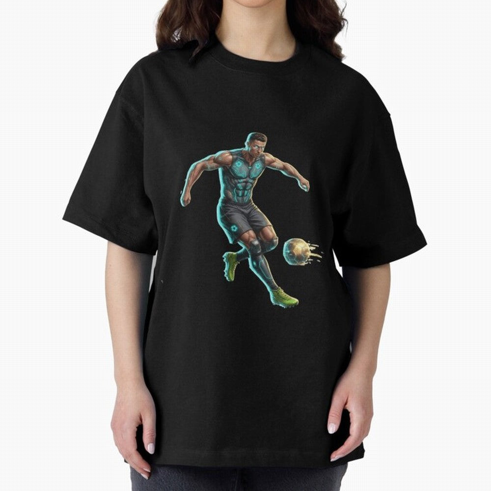 Cyberpunk Cristiano Ronaldo: Futuristic CR7 Kicking Glowing Soccer Ball Fan Art Oversized T-Shirt Join FIFA World Cup 2026 Group Stage Built around CR7, Spain and Netherlands Energy, Stadium Chants, National Pride, Trophy Dreams and Unforgettable