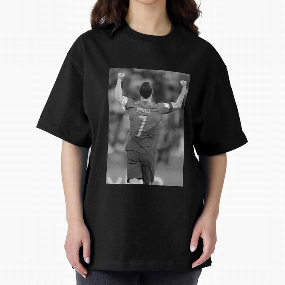 Cristiano Ronaldo Oversized T-Shirt Celebrate Football Heritage in Global Football Passion for FIFA World Cup 2026 Group Stage, Celebrating Haaland and Mbappe, England, France and Netherlands, Vintage Soccer Flavor, Modern Football Stars, National