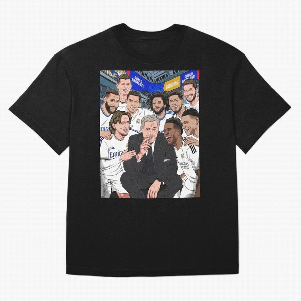 Carlo Ancelotti and Real Madrid Players Oversized T-Shirt Honor the Football Icons of Match Day Hype around FIFA World Cup 2026 Group Stage, Haaland and Mbappe, Argentina and Brazil, Vintage Soccer Flavor, Modern Football Stars, National Flags and