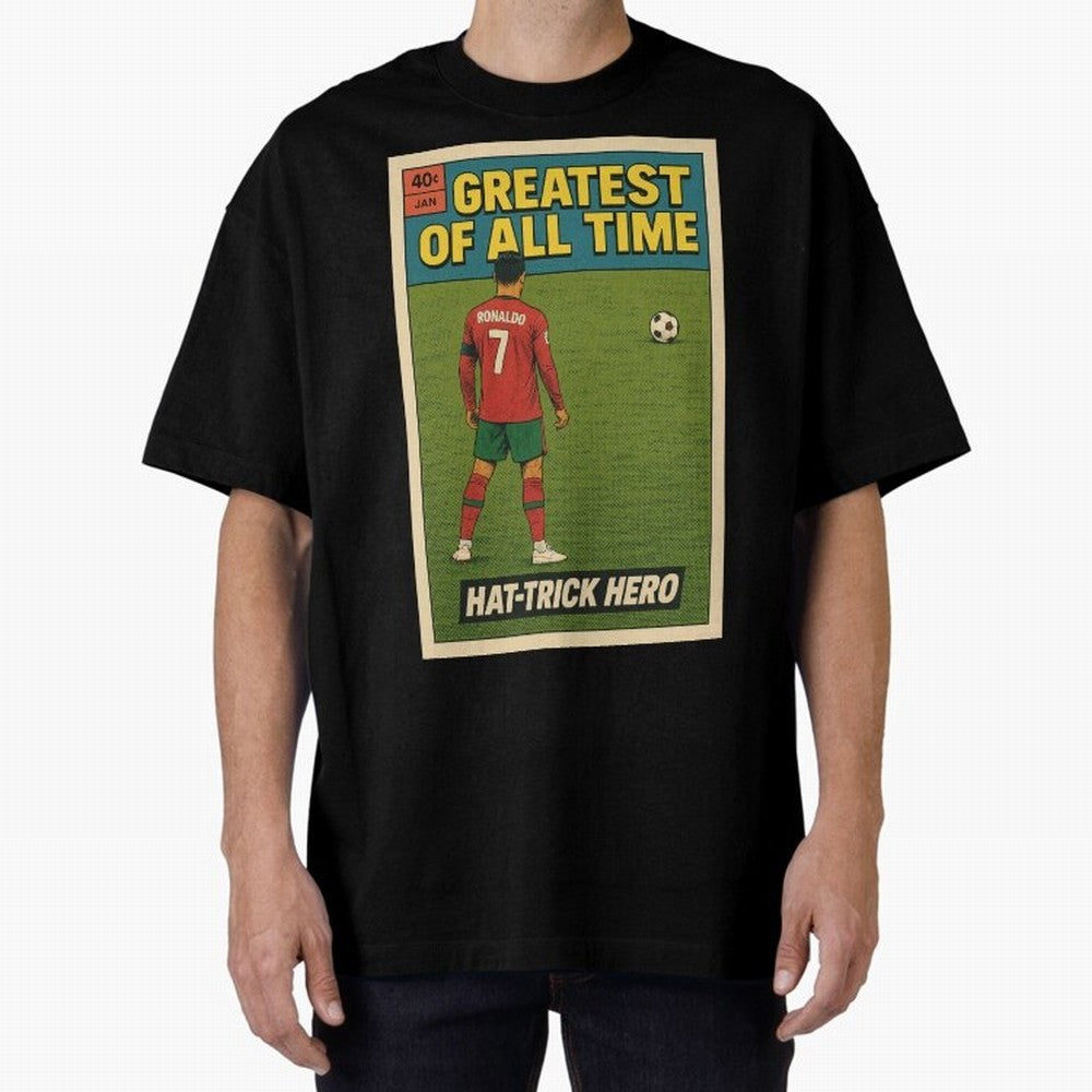 CR7 Comic Oversized T-Shirt Step into Match Day Hype around FIFA World Cup 2026 USA Canada Mexico, Mbappe and Neymar, Brazil, Vintage Soccer Flavor, Modern Football Stars, National Flags and Final Night Emotion; Great for Watch Parties, Sports