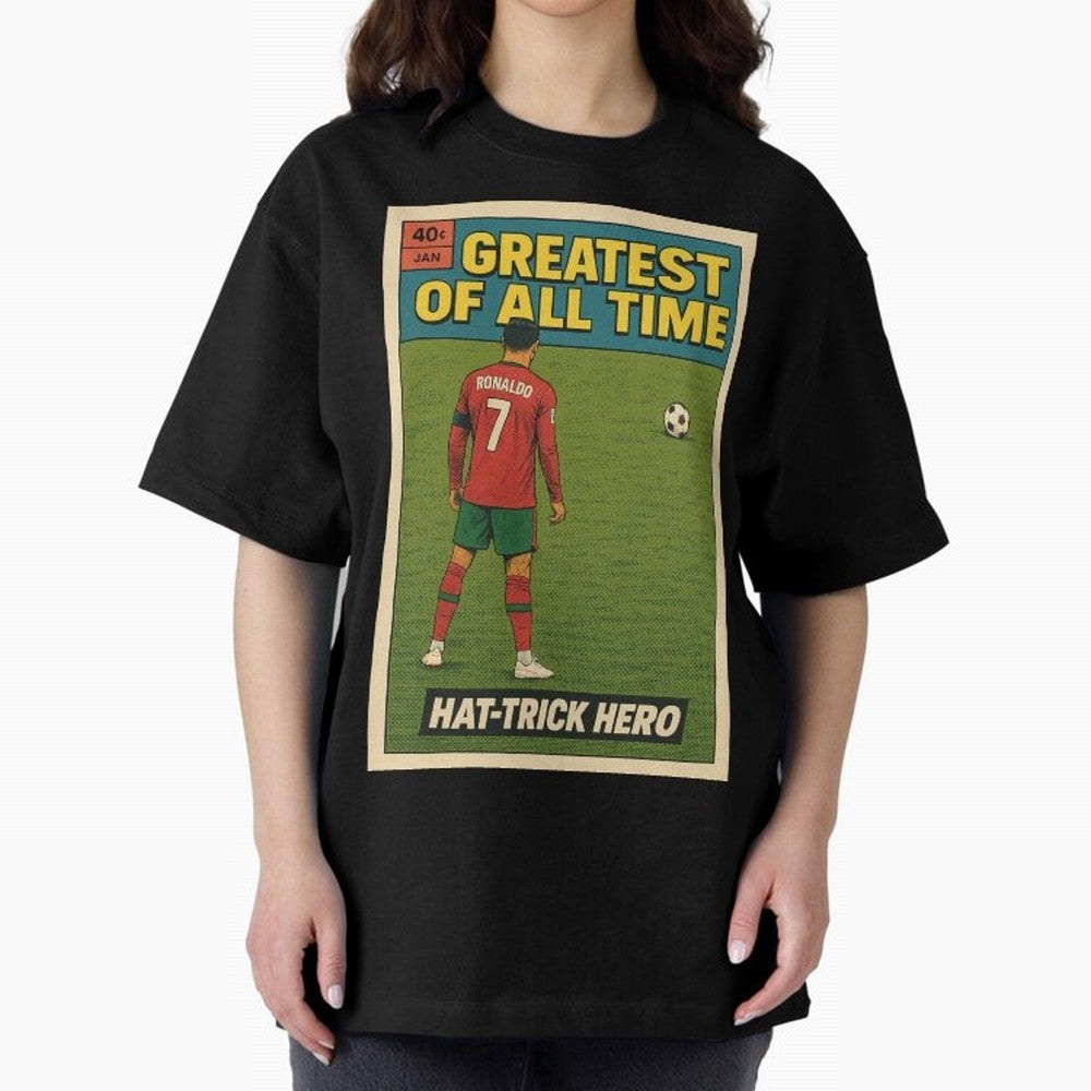 CR7 Comic Oversized T-Shirt Step into Match Day Hype around FIFA World Cup 2026 USA Canada Mexico, Mbappe and Neymar, Brazil, Vintage Soccer Flavor, Modern Football Stars, National Flags and Final Night Emotion; Great for Watch Parties, Sports