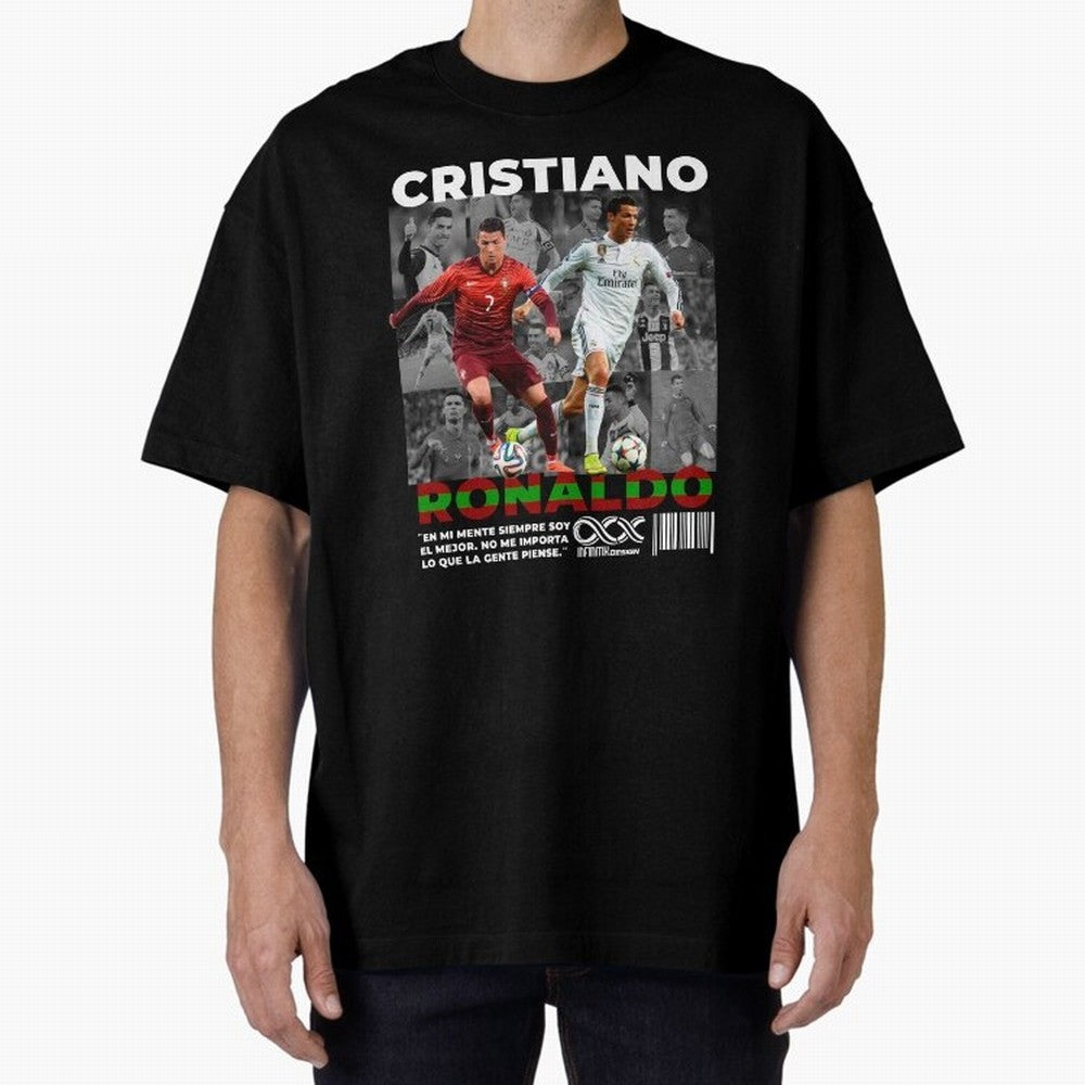 Cristiano Ronaldo Collage Oversized T-Shirt Fuel FIFA World Cup 2026 Capturing Haaland, France and Portugal Energy, Global Supporter Spirit, Legendary Goals, National Colors and Tournament Celebration; Ideal for Passionate Fans Who Love Underdog
