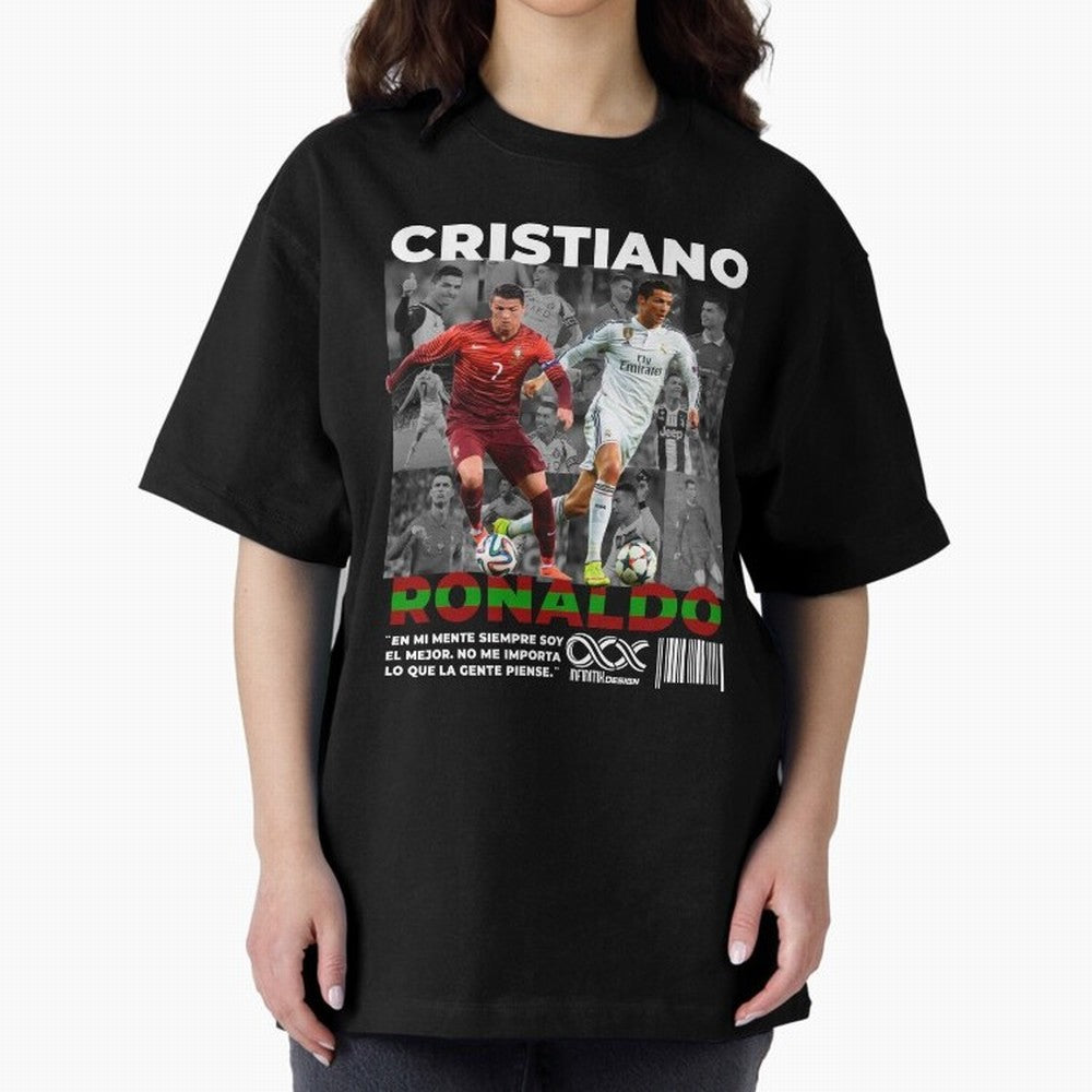 Cristiano Ronaldo Collage Oversized T-Shirt Fuel FIFA World Cup 2026 Capturing Haaland, France and Portugal Energy, Global Supporter Spirit, Legendary Goals, National Colors and Tournament Celebration; Ideal for Passionate Fans Who Love Underdog