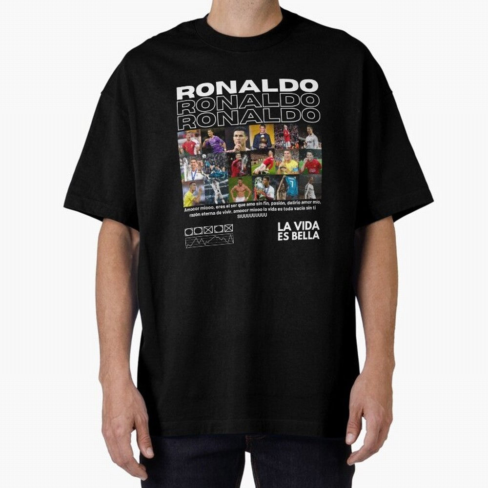 Cristiano Ronaldo CR7 Collage Oversized T-Shirt Represent Match Day Hype around FIFA World Cup 2026 Group Stage, Messi, Neymar and Mbappe, Argentina, France and Brazil, Tournament Hype, Historic Matchups, Family Viewing Parties and Global Sports